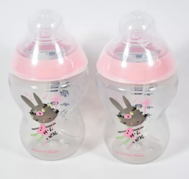 2 Tommee Tippee Closer to Nature Baby Bottles  260ml 9 oz  0M+ MAKE a WISH