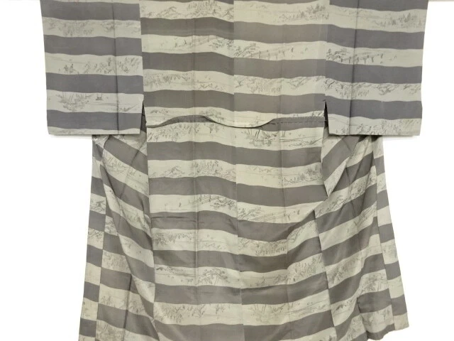 39301# Japanese Kimono / Antique Mens Juban / Stripe & Scenery