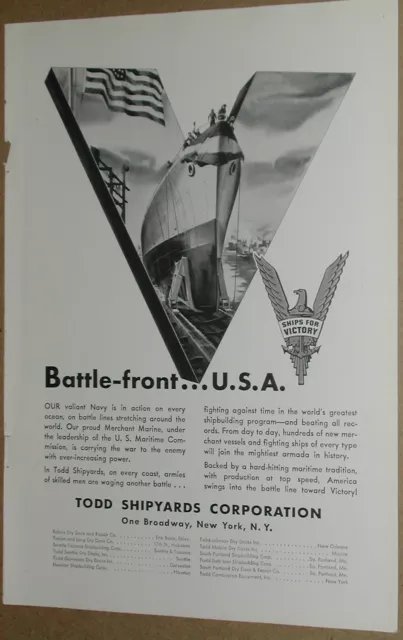 1942 Todd Shipyards advertisement, Ships For VICTORY, battleship launching