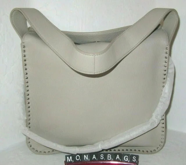 Michael Kors New Astor large Hobo Grey Cement Leather Silver Studded NWT $348