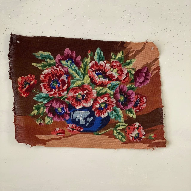 Antique Unfinished Floral Needlepoint Early 1900s French Floral needlepoint flo