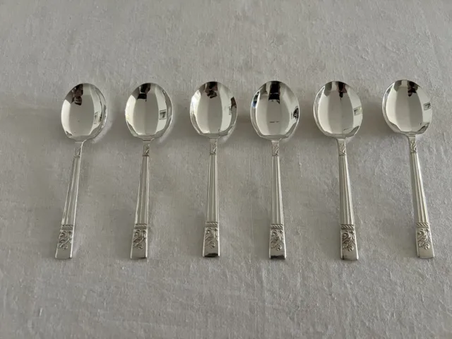 Vintage Retro Angora EPNS England Silver Plate Dessert Fruit Spoons Set 6