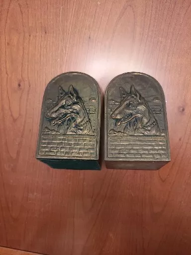 Vintage Brass Dog Bookends German Shepard- 6" Tall X 4" Wide