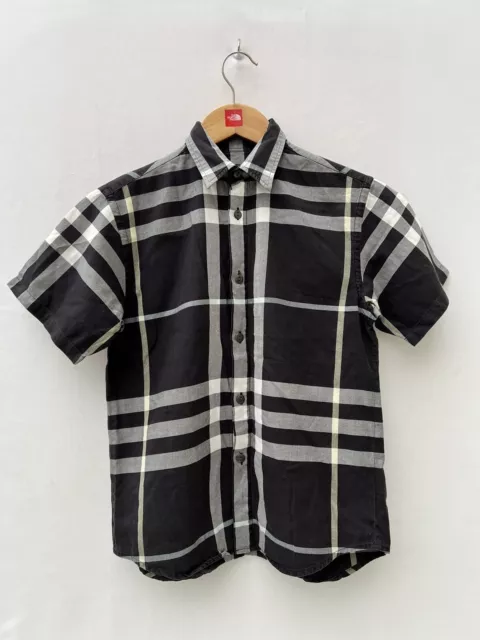 Burberry Button Down Shirt Black White Grey Short Sleeve Smart Formal - Age 10