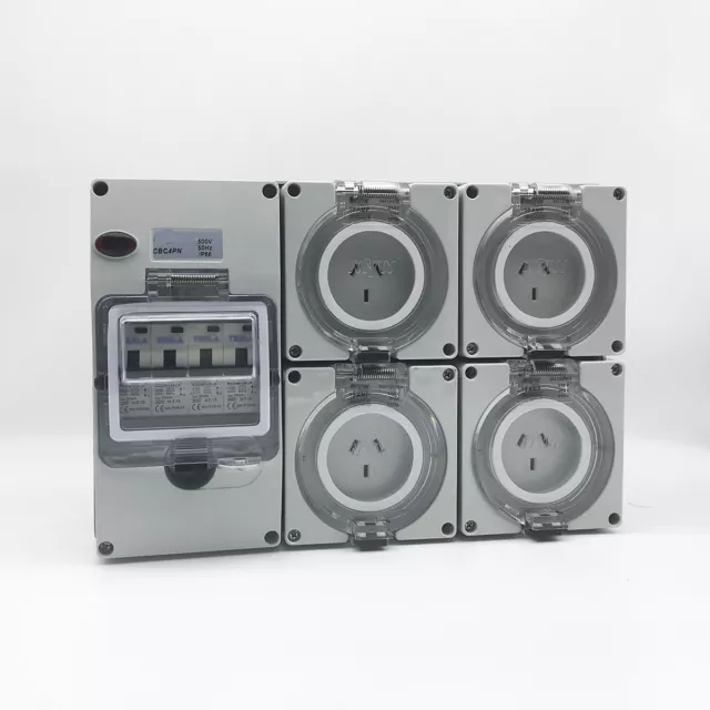 10A AMP RCD Protected 4x 3 Pin Sockets Outlet Weather Proof IP66  Switchboard 3