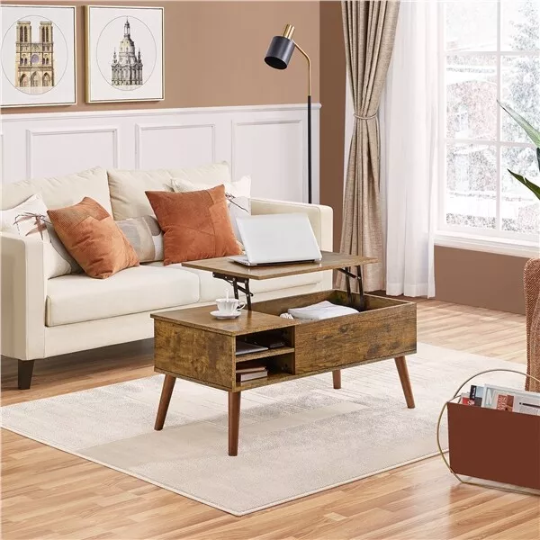 Lift Top Coffee Table with Storage, Rustic Living Room Table with Storage Shelf