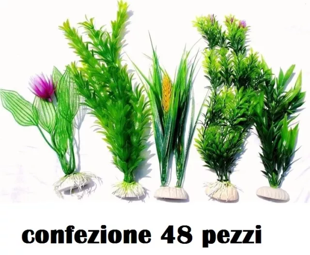 Set 48 Pezzi Pianta Artificiale Per Acquario Decorazione Finte Plastica 20cm moc