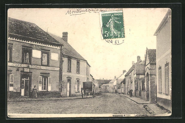 CPA Montlouet, Cafe National en Grande Rue 1909