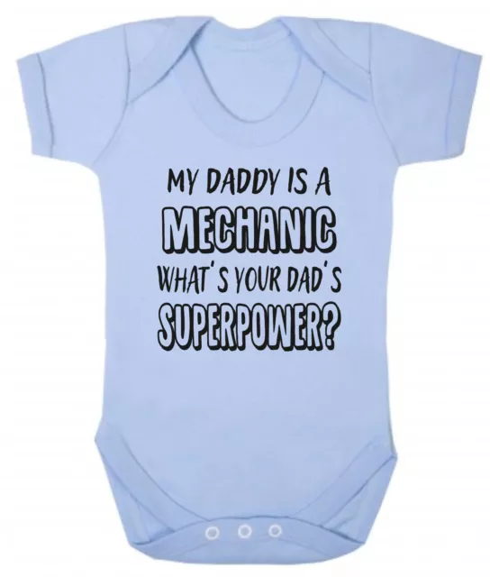 My Daddy Is A Mechanic What's Your's Superpower? Blue or Pink Baby Bodysuit