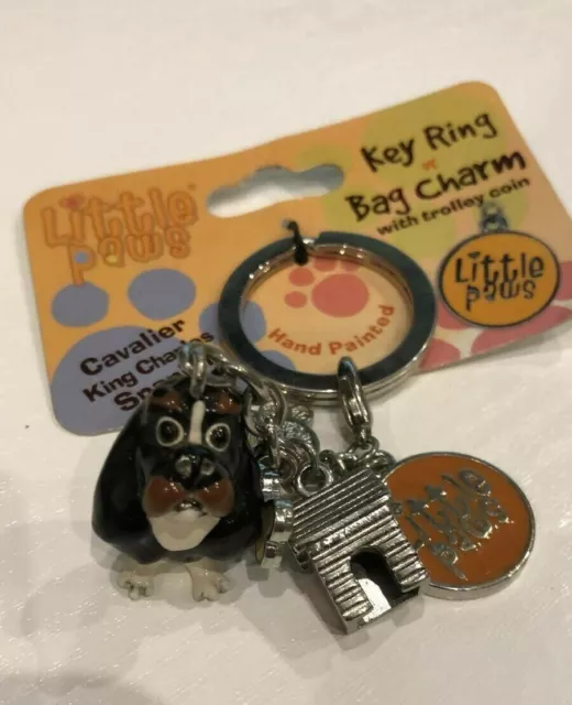 Little Paws Cavalier King Charles Spaniel Dog Key Ring w/Charms HAND PAINTED