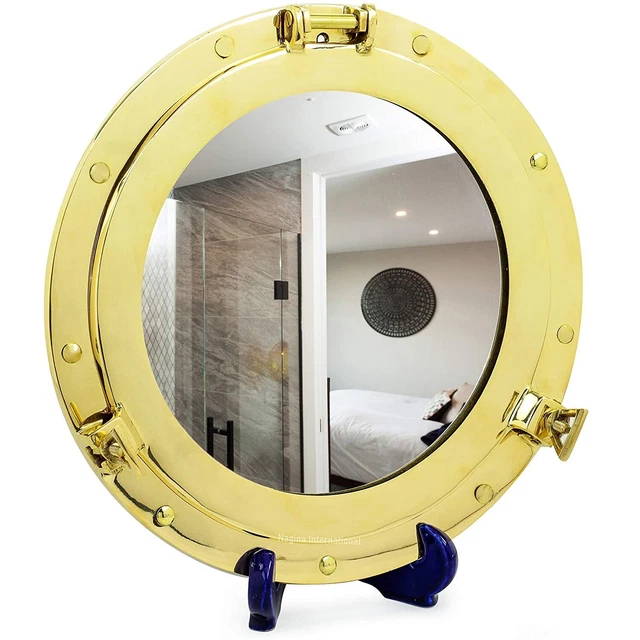 Real Simple.A HANDTOOLED Handcrafted Brass Porthole Mirror!!