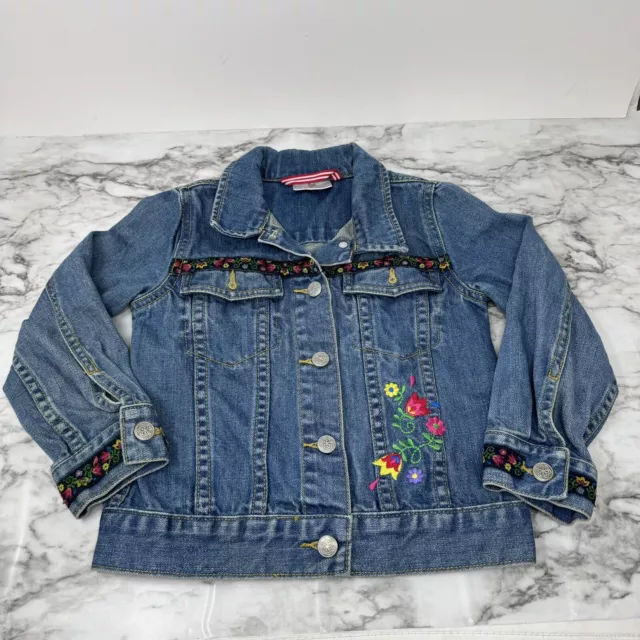 Hanna Andersson Jacket Girls Youth Size 110 Floral Embroidered Denim Jean Button