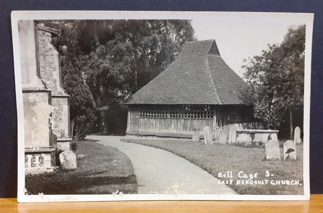 Old Real Photo Postcard - Bell Cage & Church East Bergholt Suffolk England UK