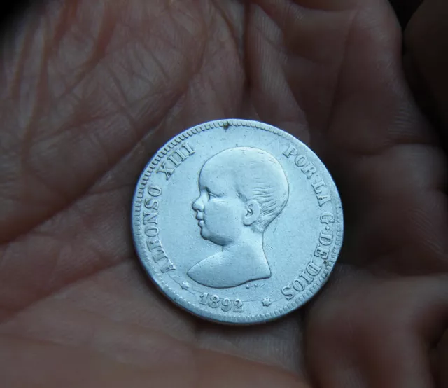 Alfonso Xiii  Moneda De  2 Pesetas  1892   Plata