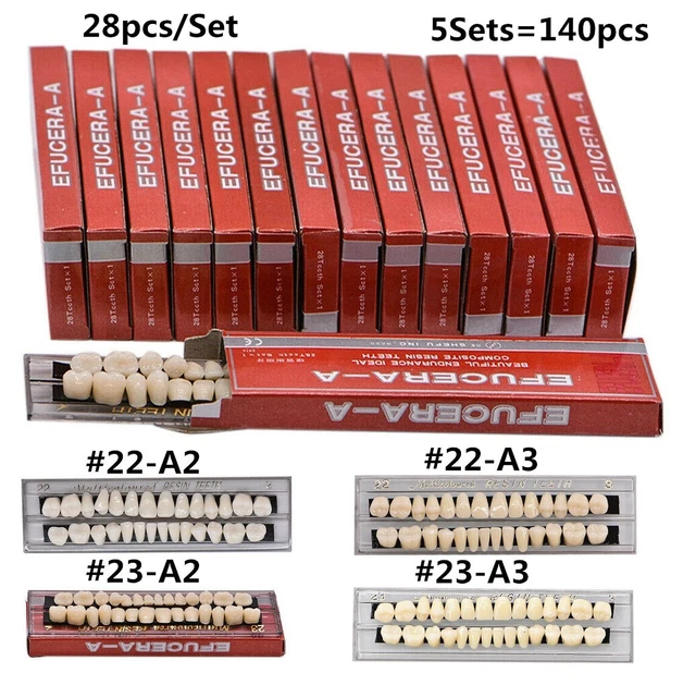 Dental 3-Set Acrylic Resin Denture Teeth – VITA Color A2, Upper & Lower, 84 Pieces