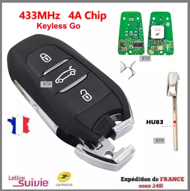 Clé Contact Vierge Main Libre Complète Citroen DS3 DS4 DS5 C4L DS ..