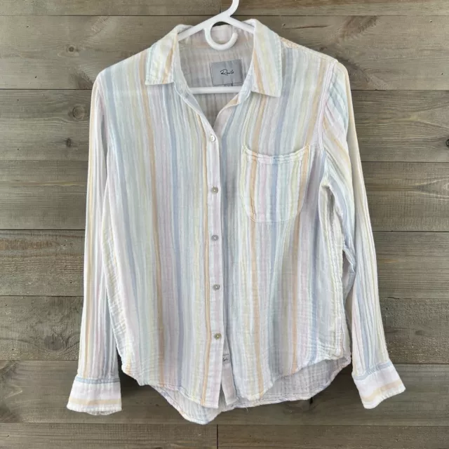 Rails Womens Shirt Long Sleeve Button Up Rainbow Pastel Striped Cotton Small