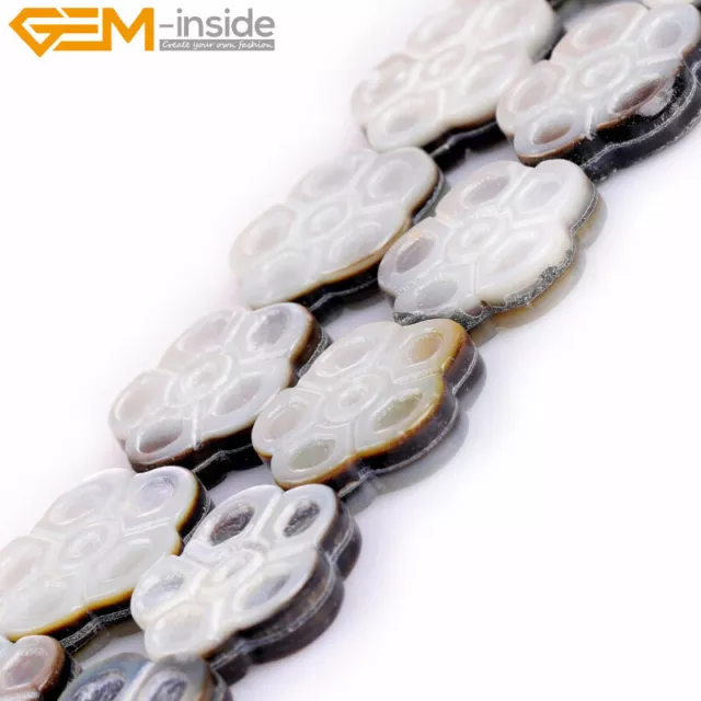 Flat Oval Genuine Natural Shell Beads Flower Stone For Jewelry Making 15" Strand