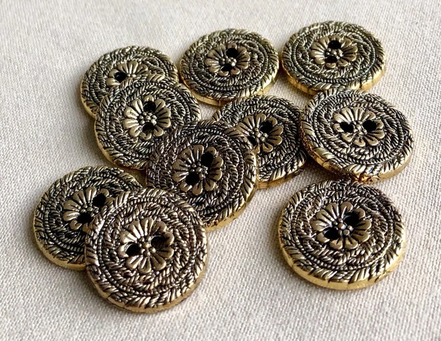 10 Gold/Brass Filigree Flower Decorative Buttons, 18mm, 2 Hole, Set #10b