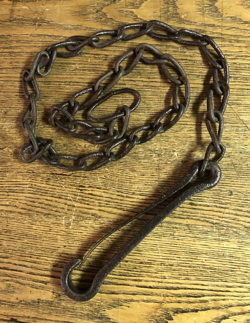 Antique Heavy Duty Wrought Iron Well Hook & Chain