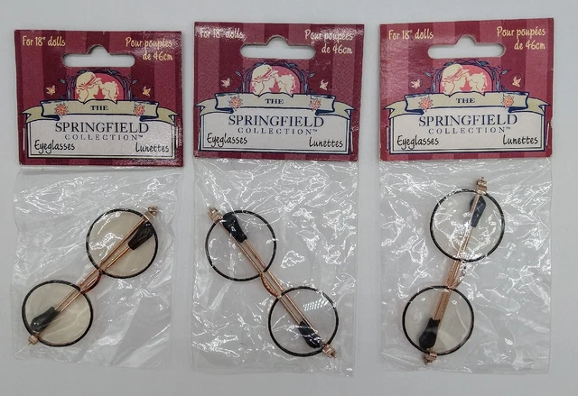 Springfield 18" Doll Gold Black Rimmed Glasses American Girl 3 Pair NIP!!
