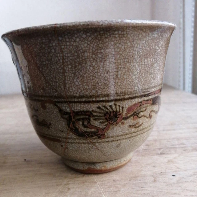 KINTSUGI Tea cup Chawan 4.7 inch Antique art Figurine Karatsu ware Japanese