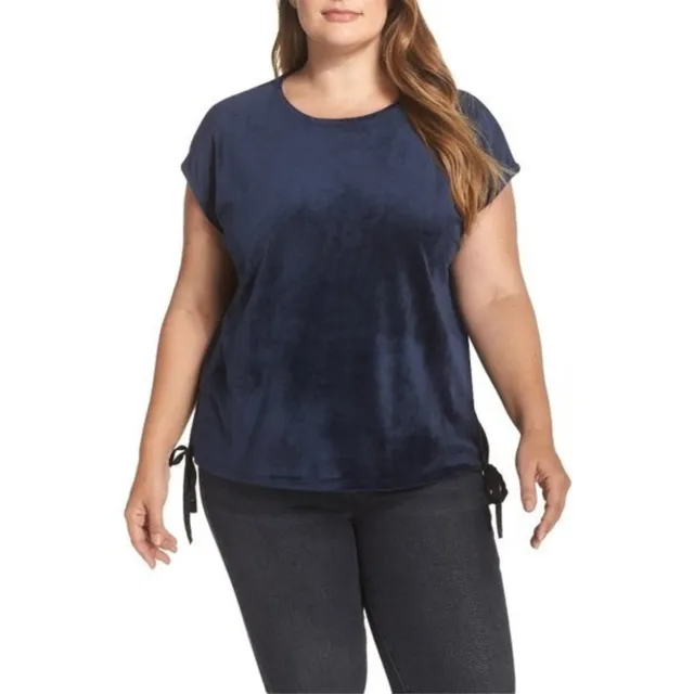 NWT Womens Plus Size 3X Nordstrom Vince Camuto Blue Side Tie Velour Top