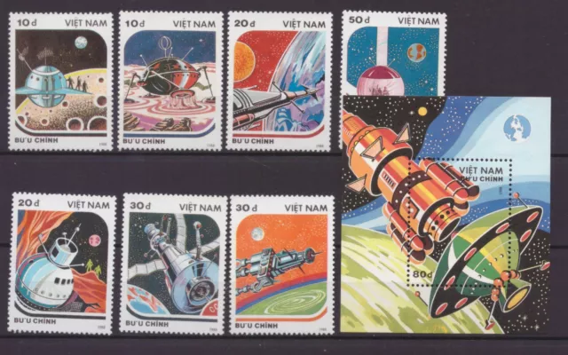 VIETNAM 1988 Space Projects of the Future Set + Block **/MNH