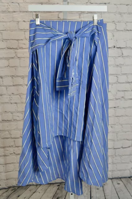 Zara Skirt Womens XS Blue White Striped Midi Summer Belt Pullover Ruffled Casual