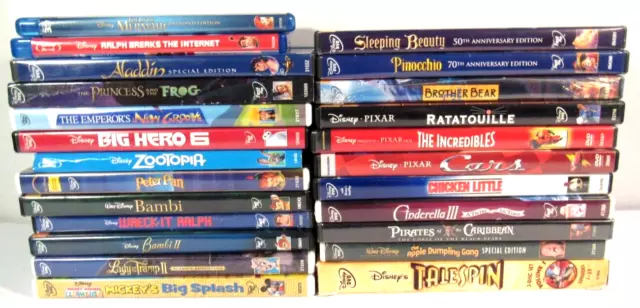 All Disney Pixar DVD Lot of 24 Cars Tale Spin Mermaid Pinocchio Aladdin Tailspin