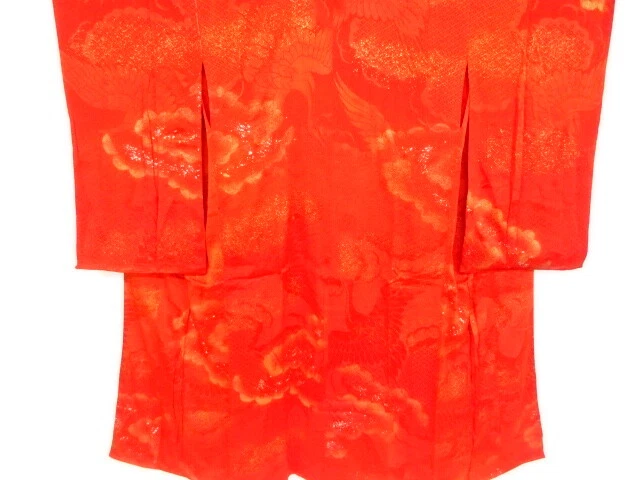 09520# Japanese Kimono / Antique Juban / Rinzu / Woven Crane
