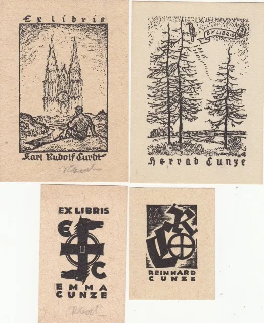 4 Exlibris Bookplate Rudolf Koch 1902-1985 Konvolut Lot 1