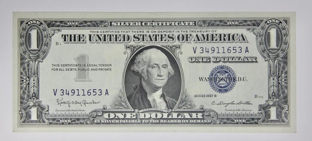 Series 1957B $1.00 Silver Certificate Blue Seal, Beautiful AU Circulated