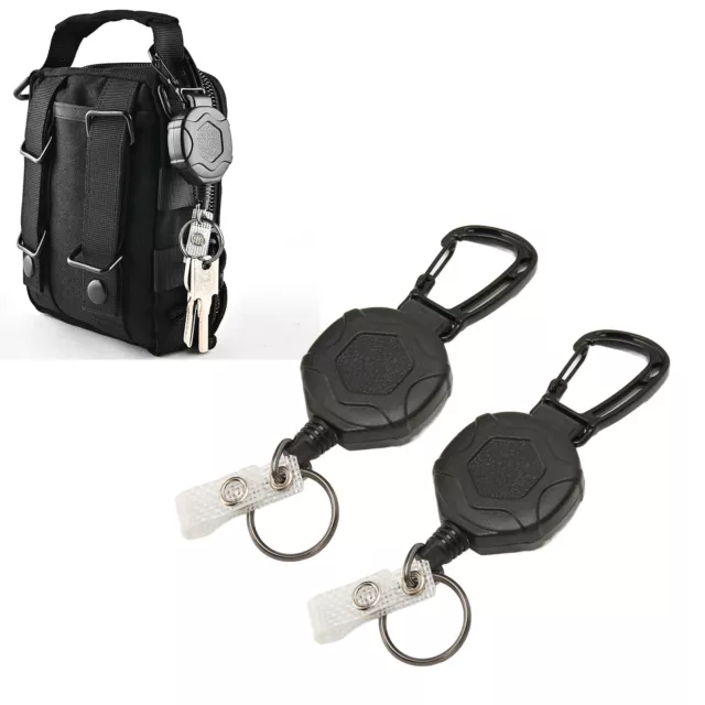 Retractable Keychain Heavy Duty Carabiner ID Card Holder With Industrial Texture
