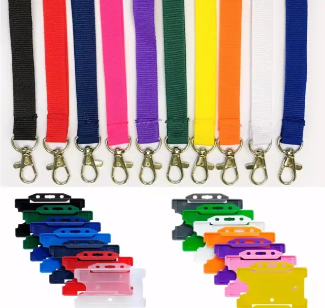 Plain Lanyard Neck Strap metal clip Lanyard With ID Badge Card Holder - FREE P&P