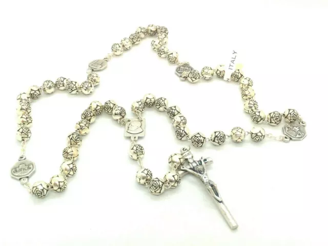 Silver-plated Pope John Paul Rosebud Rosary Beads,Vatican Souvenir Made in Italy