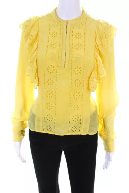 Scotch & Soda Womens Embroidered Eyelet Ruffled Top Yellow Size Small 11063074