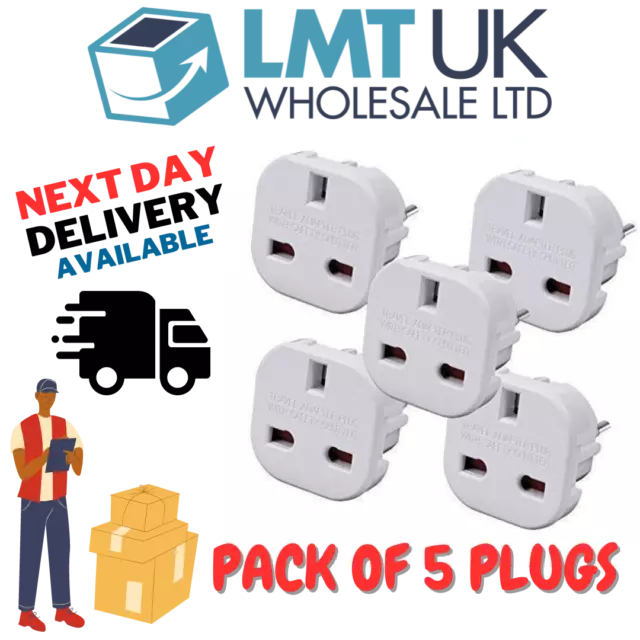 5 Pack Europe Travel Adapter plug Holiday UK to EU Euro European adaptor 2 Pin