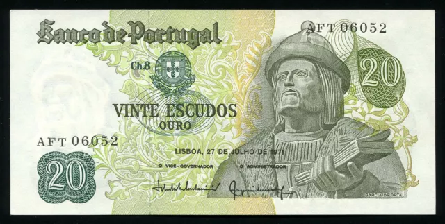 PORTUGAL - 20 Escudos 1971 Banknote Note - P-173(7) P173(7) (AU-UNC)