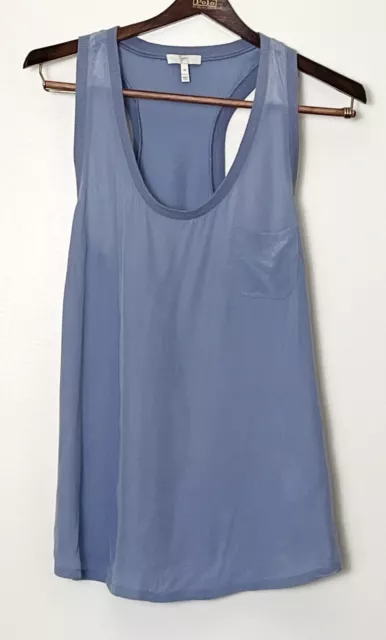 Joie Alicia Pocket  Racerback Tank Top 100% Silk Light Blue Medium