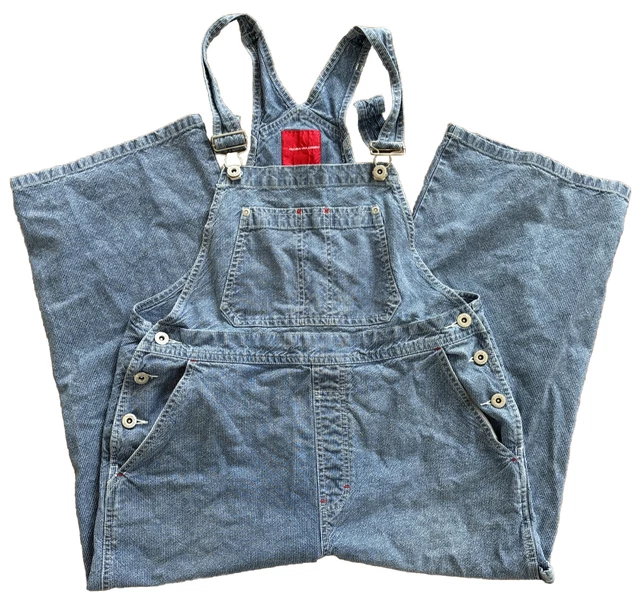 VTG Gloria Vanderbilt Capri Railroad Womens Striped Denim Bib Overalls Y2K 90s