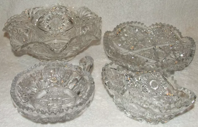 4 Pc Antique Abp & Eapg Imperial Nucut Glass & Crystal Bowls Hobstar Sawtooth 3