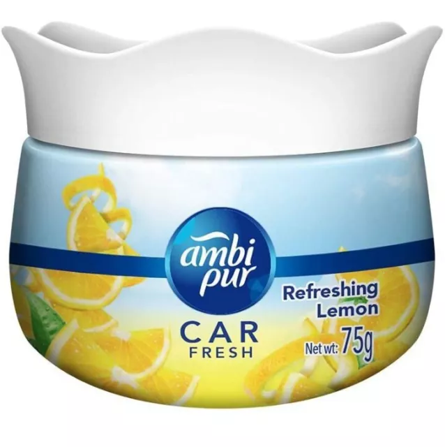 Ambi Pur Voiture Rafraîchisseur Gel, Rafraîchissant Citron, 75 G, Parfum Pièces