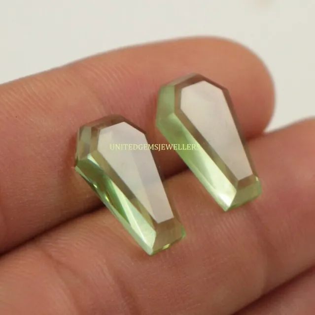 Green Amethyst Quartz 10X7-17X10 mm Coffin Shape Tablet Cut Flat Bottom Handmade