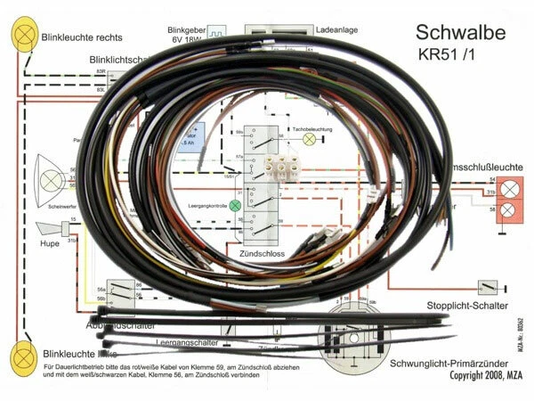 KABELBAUM SIMSON KR51/1 Schwalbe 6V Zündung mit Schaltplan Deutsche