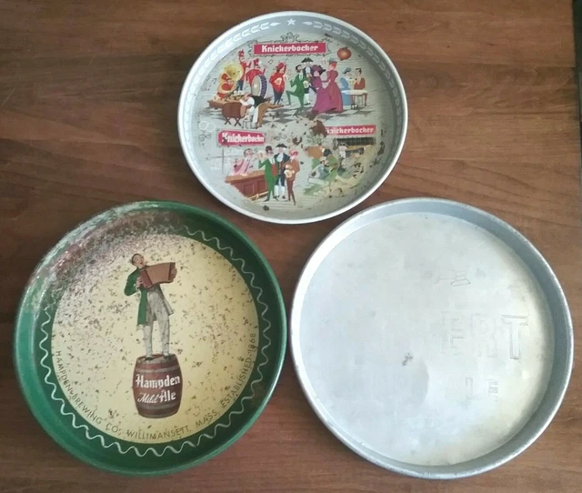 3 Vintage Metal Beer Trays Hampden Mild Ale Knickerbocker Jacob Ruppert Beer Ale