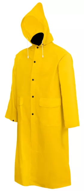 Heavy Duty Yellow Rain Coat -.35mm PVC 48" Raincoat Jacket w/ Detachable Hood-S