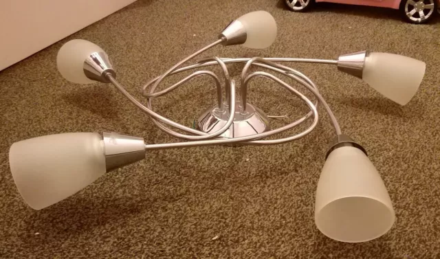 Swirl Ceiling Light Fitting Brushed Chrome Frosted Glass Spiral Semi Flush 5 Way