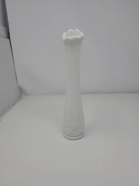 Vintage Westmoreland Milk Glass Swung Bud Vase Paneled Grape 9.25"