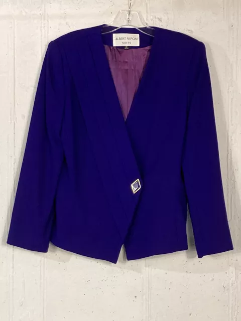 Vintage ALBERT NIPON 100% wool purple 1 button lined blazer size 12